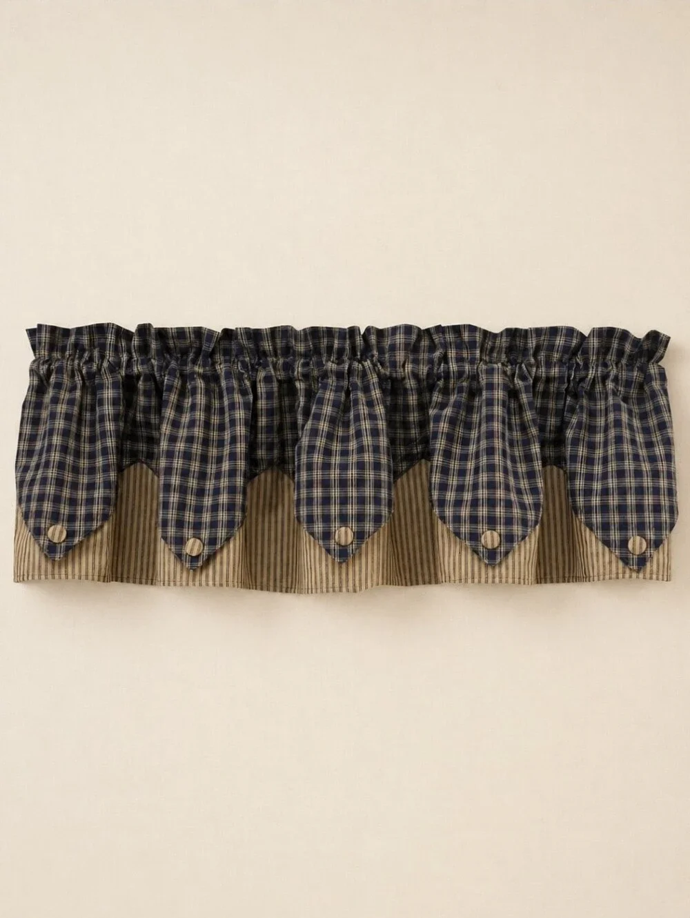 NWOT Park Designs Sturbridge Navy Lined Point Valances Set/2 Farmhouse 72x15